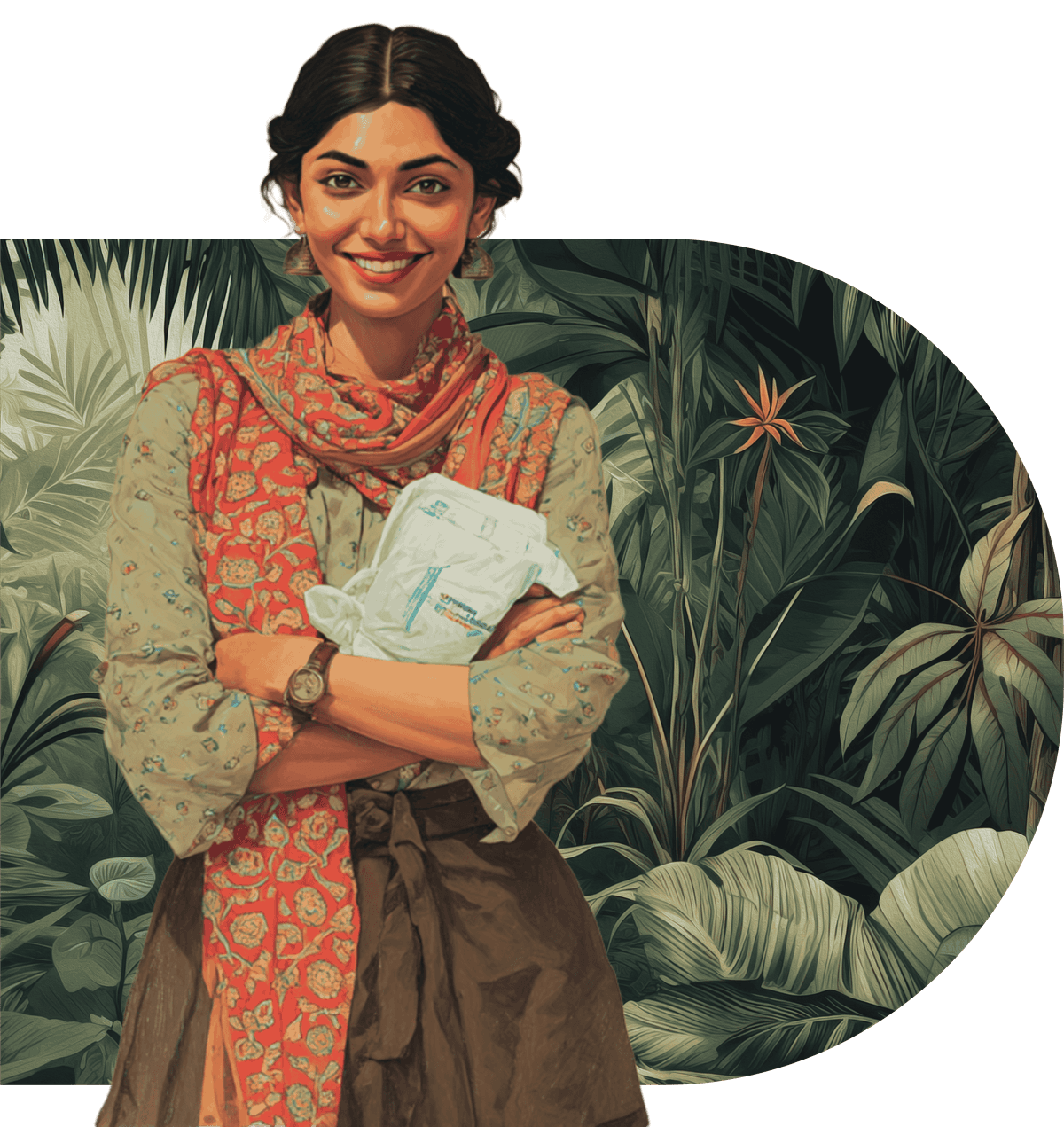 Smiling Woman Holding Pads